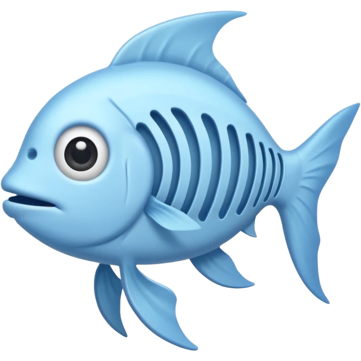 A simple emoji-style fishbone — cartoon look, clean outline, pastel colors, with a rounded fish head, hollow eye, and clear rib bones leading to a tail. Minimal, cute, and high contrast without any cat shown emoji
