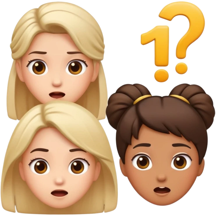 Surprised expression with exclamation mark, then three girl emojis in different hairstyles emoji