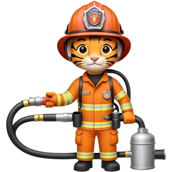 Tiger firefighter with helmet and hose emoji