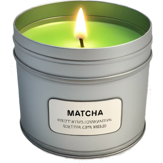 small pretty matcha scented candle in silver tin with label realistic emoji