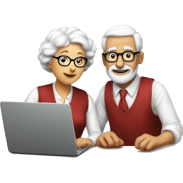 white and nerd Grandparents in Day St Valentines with laptops emoji