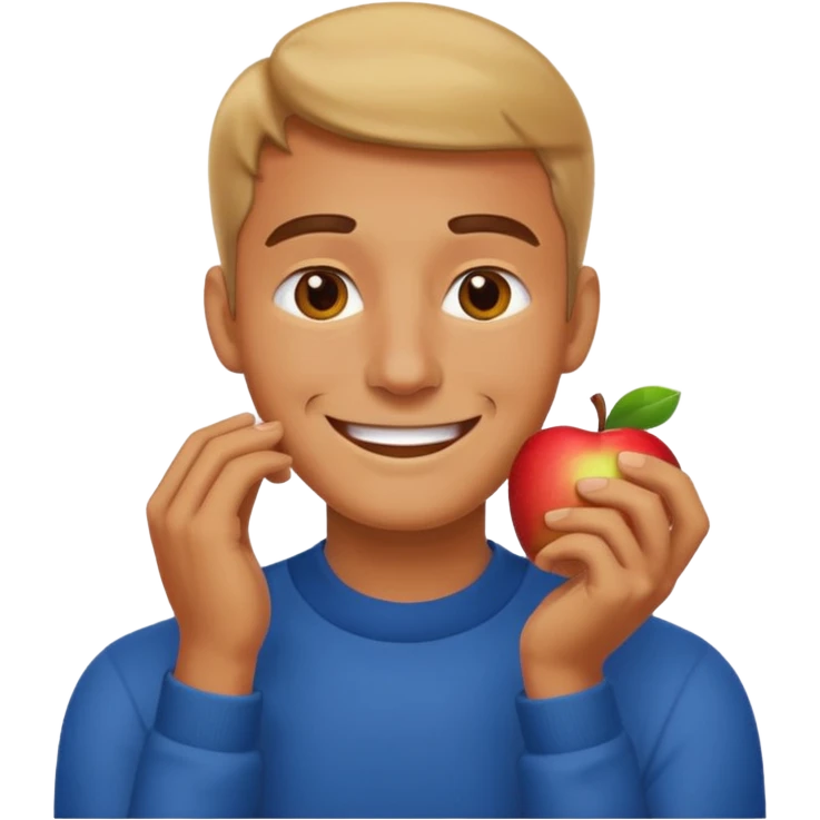 Apple emoji man smiling with hands on his neck emoji