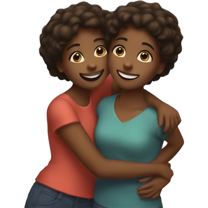 Sisters hugging with fireworks emoji