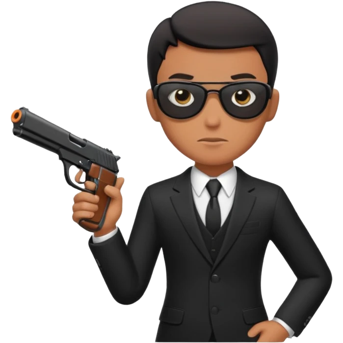 secret agent black suit, gun emoji