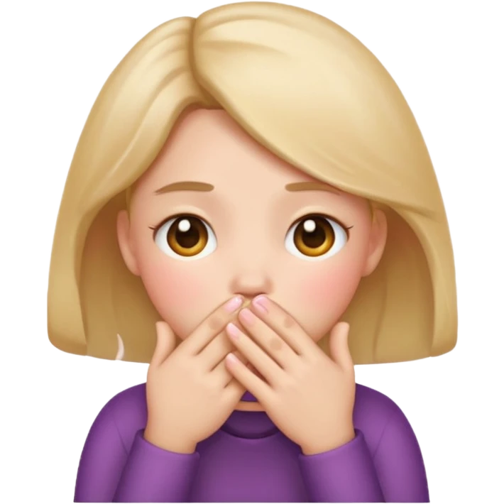 shy face emoji, apple style, hands covering mouth, blushing cheeks emoji