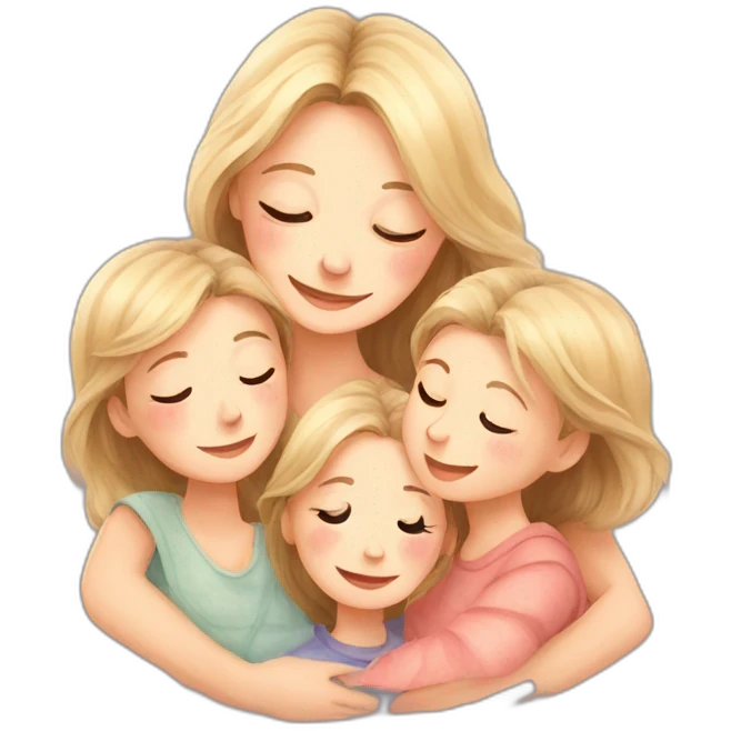 mother with her kids are hugging, watercolor style emoji