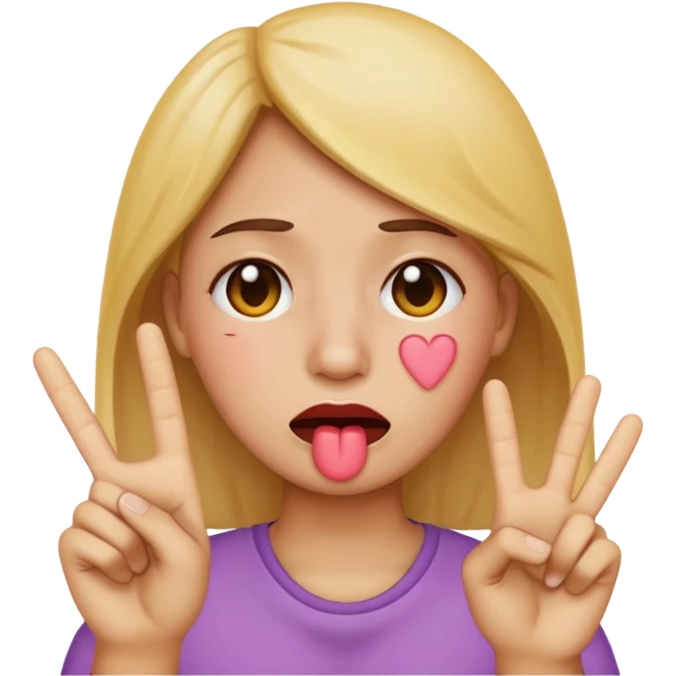 Emoji face crying while doing a kissy face holding up the peace sign emoji