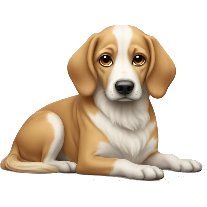 realistic dog portrait lying down with tail  emoji