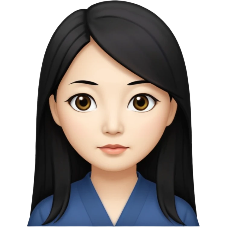 50 yr old asian woman, straight thick long black hair, big black, side part,  emoji