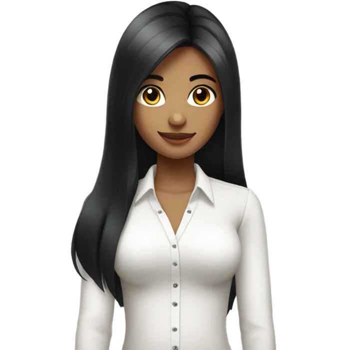 beautiful girl with long straight black hair in a white blouse with straps emoji