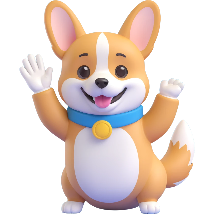corgi waving hand emoji