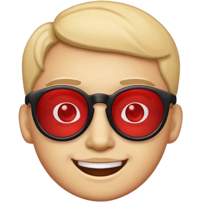 A simple smiling emoji with red lens glasses and black frames emoji