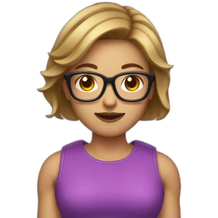 Girl with short light brown hair glasses  dumbbell emoji