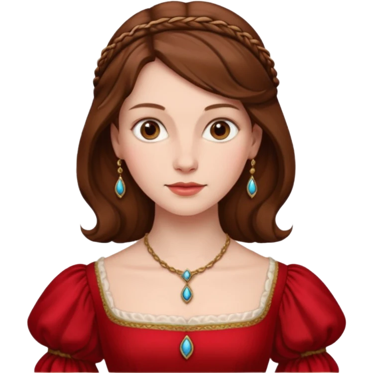 Renaissance lady – brown hair, red dress  emoji