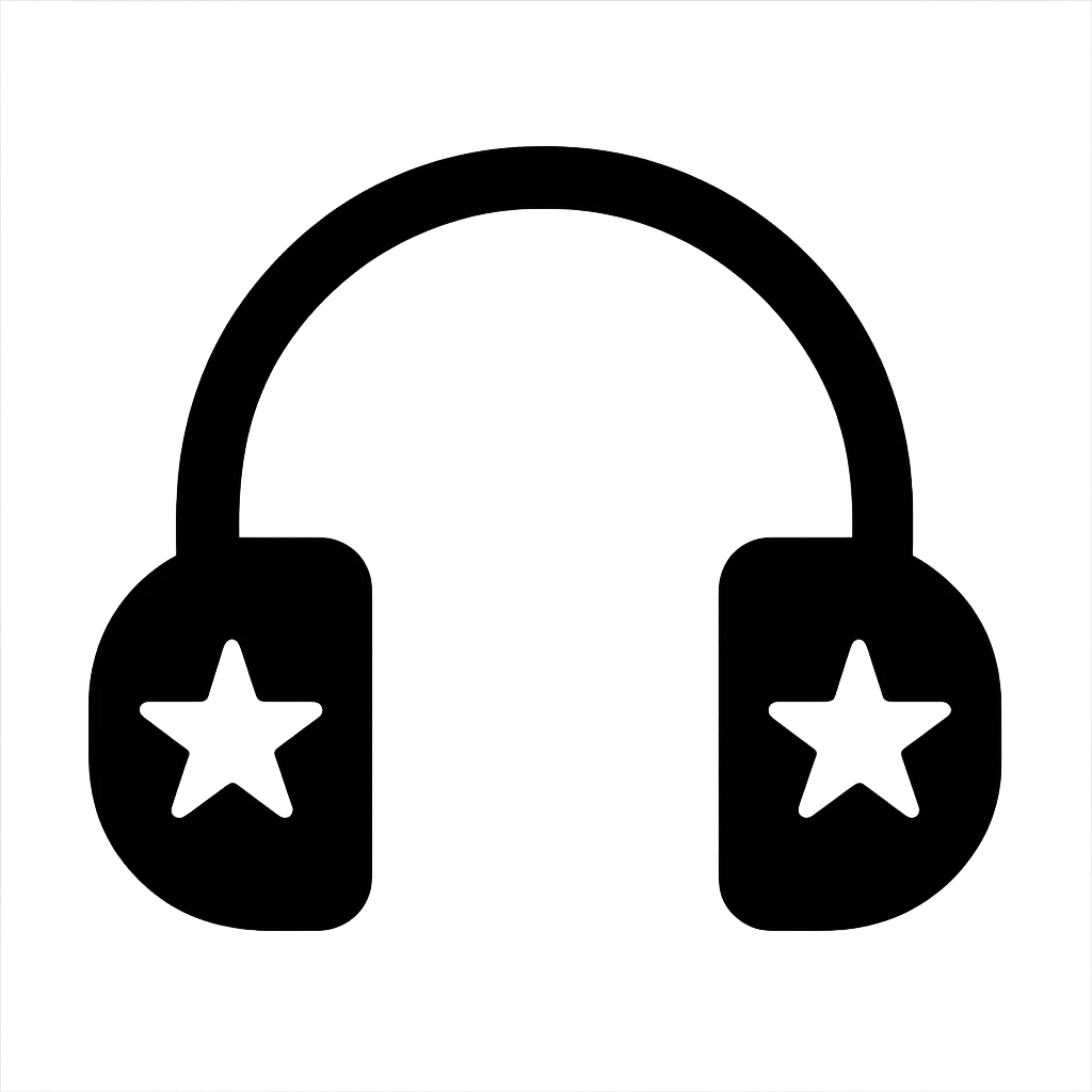 black and white headphones with stars, general icon style emoji
