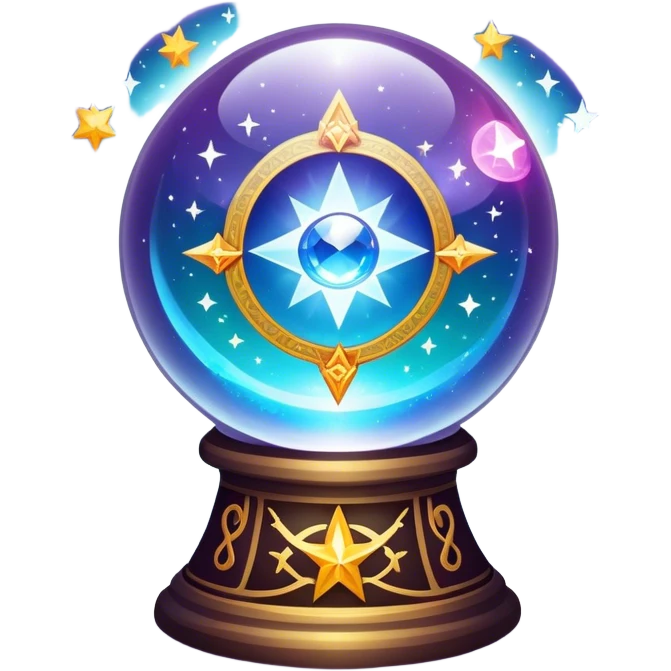 A vibrant, mystical icon symbolizing fortune telling and esotericism. Include elements like a crystal ball, tarot cards, stars, and mystical symbols with a glowing, ethereal feel. The design should be colorful, eye-catching, and evoke a sense of magic and mystery. emoji