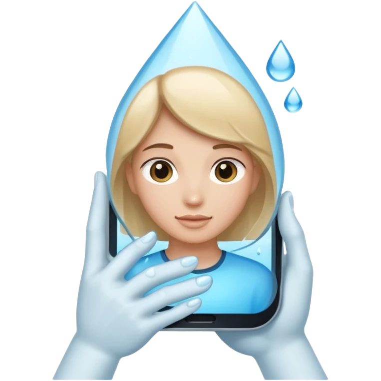 una gota de agua que tenga en la mano un telefono emoji