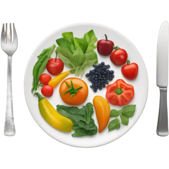 round white plate full of healthy food emoji