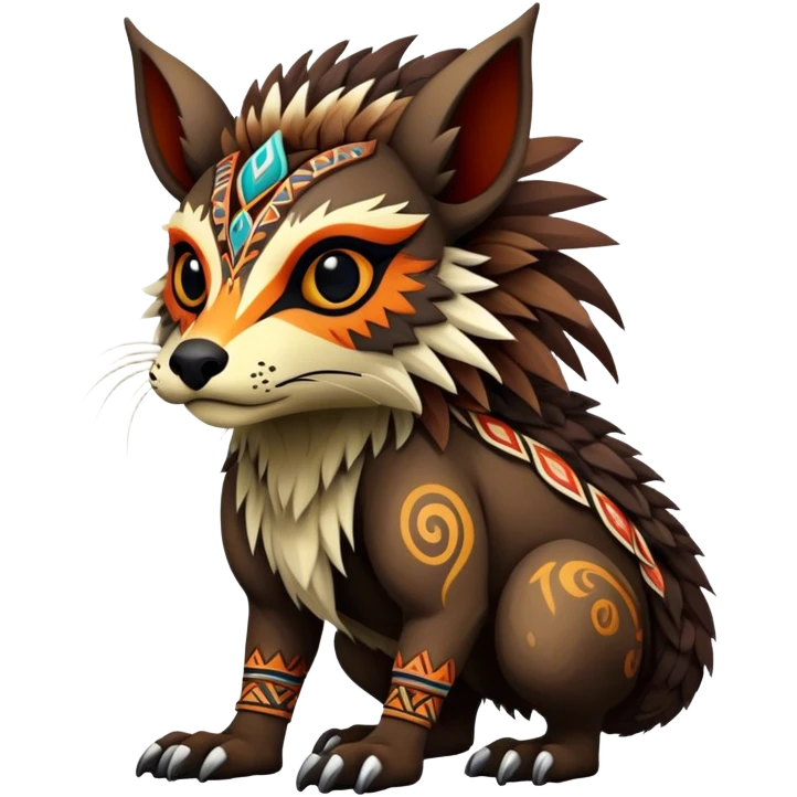 a colorful dark edgy realistic vernid-fionbri-creature with tribal markings full body emoji