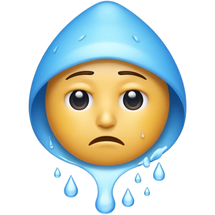 Apple-style emoji illustration of a person sweating, drops of water color, overheated face with sweat drops, half-closed exhausted eyes, annoyed or angry expression, soft 3D emoji style, smooth gradients, rounded shapes, centered composition. emoji