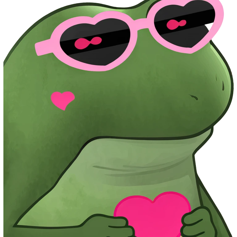 bufo frog with heart-shaped pink sunglasses holding a rainbow cocktail emoji