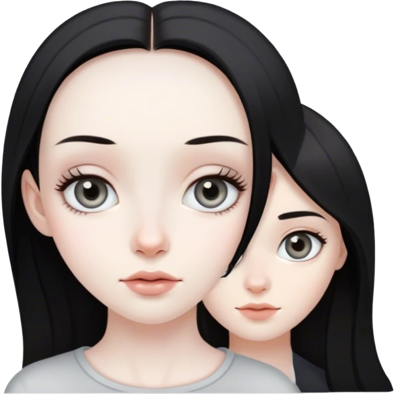 beautiful pale brunette girl and pale man black hair grey eyes emoji