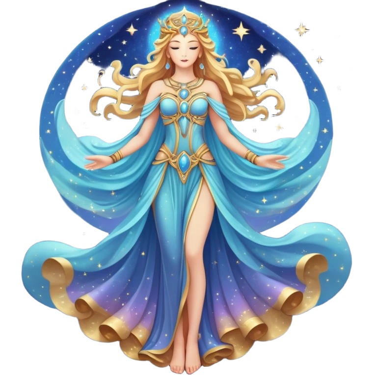 fullbody universe goddess Sophia with intricate details, cosmic goddess with starry elements, highly detailed celestial being with glowing features emoji