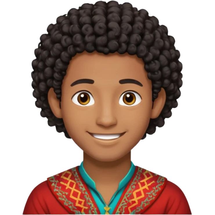 Young man with black curly hair cascade Haircut and dark skin, moroccan / amazingh race emoji