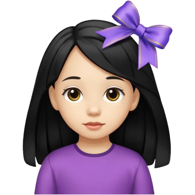 little girl with ribbon hairclip, long black hair emoji
