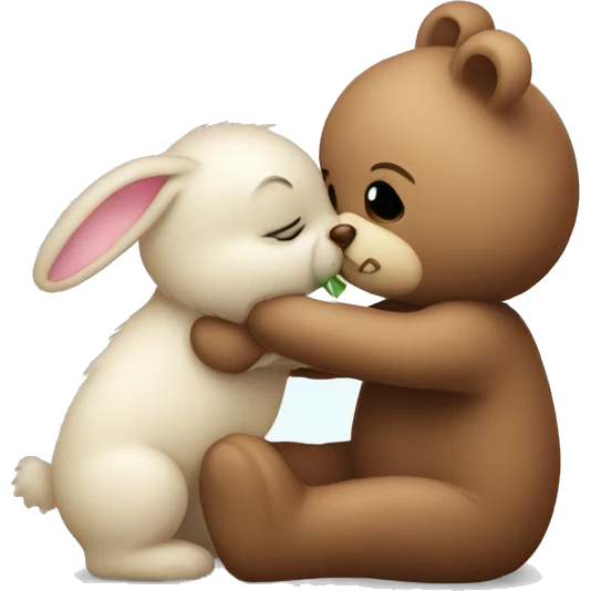 Teddy bear kissing bunny emoji
