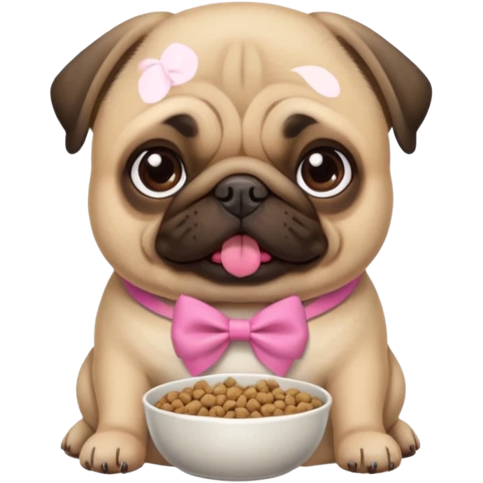 Pug com laço Rosa comendo ração emoji