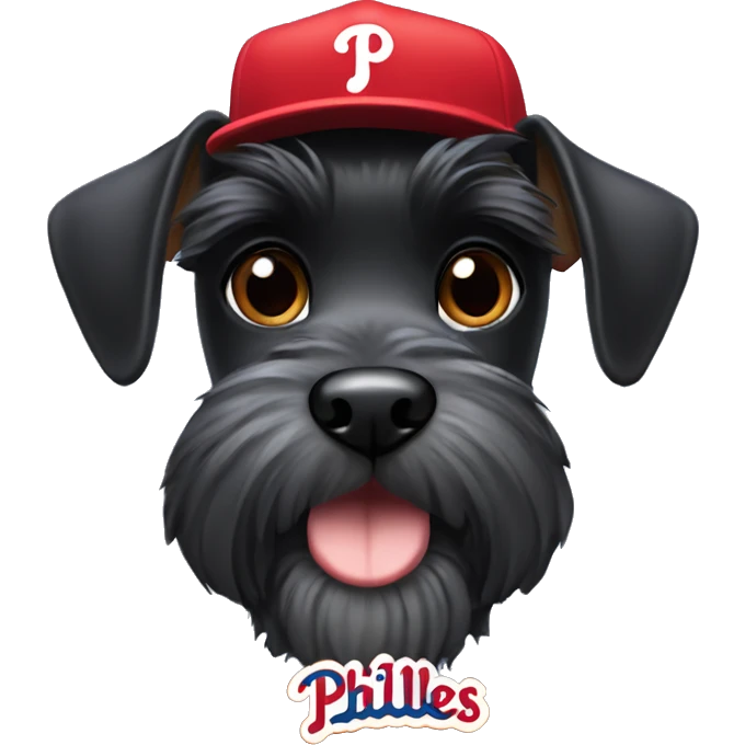 A mini black schnauzer dog wearing a Philadelphia Phillies hat  emoji