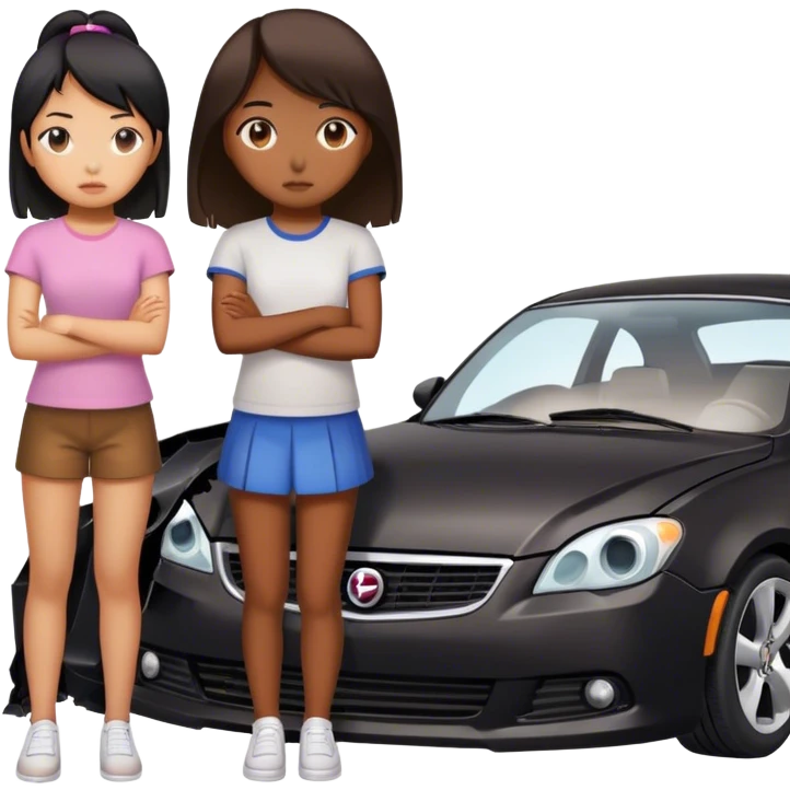 two asian girls black broken car emoji