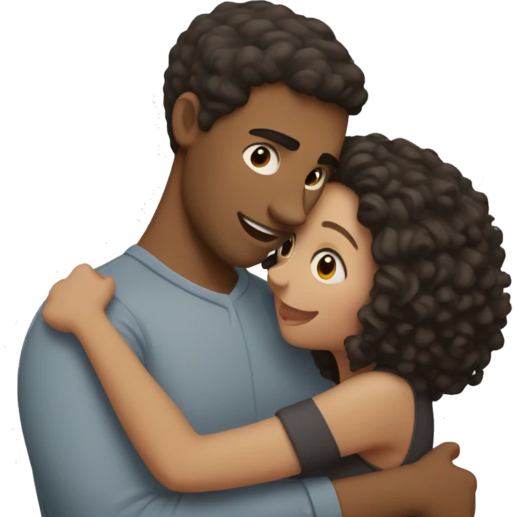 brown hair girl hugging man with short curly black hair emoji