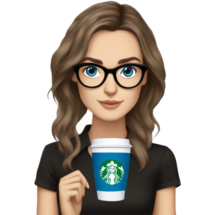  ⁸lHyper Realistic Photo keireav Knightly wearing black glasses and blue eyes holding Starbucks  emoji
