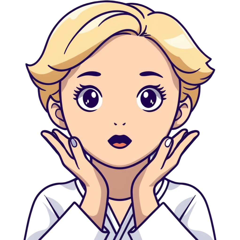 blonde girl with grey eyes doing skincare with surprised face emoji