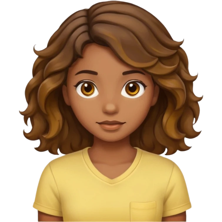  a kinda brown skin girl with brown wavy hair with highlights with brown eyes with a light yellow shirt emoji