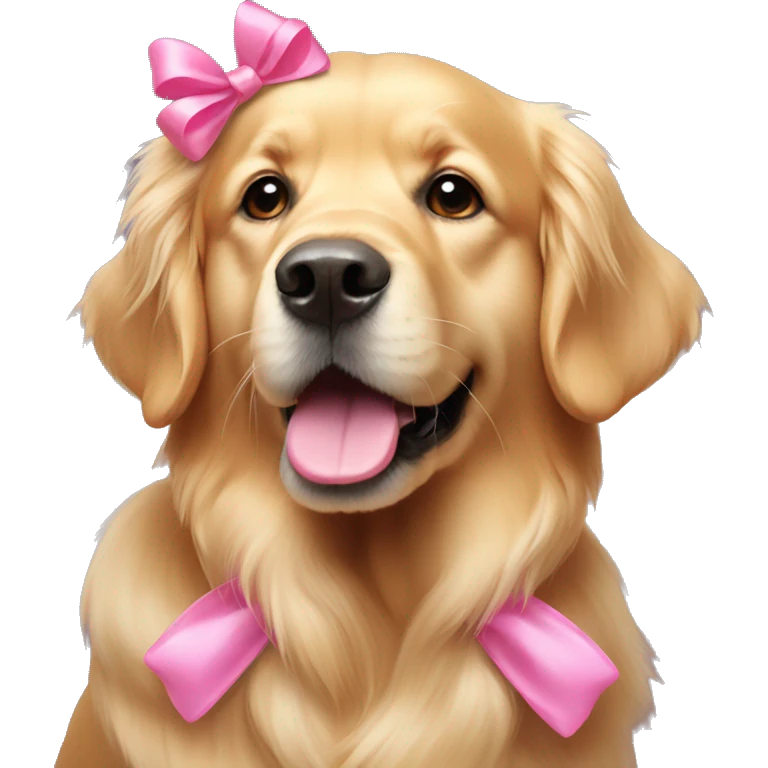 Golden retriever dog with pink bow on head emoji