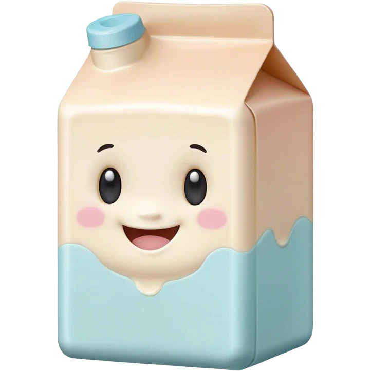 Cinematic adorable milk carton, soft pastel colors, tiny rounded edges, chubby smiling face, warm glowing highlights, gently tilting in a playful pose. emoji