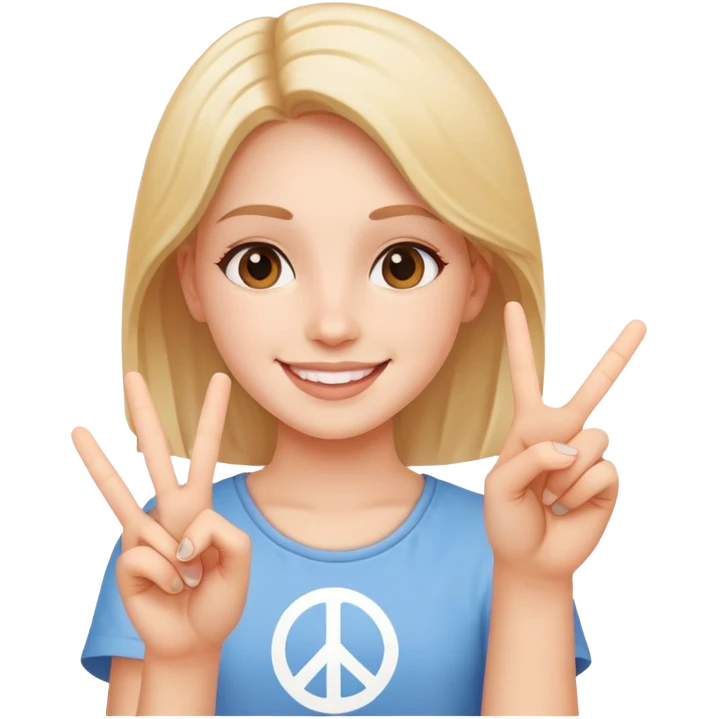 girl smiling holding up peace sign emoji