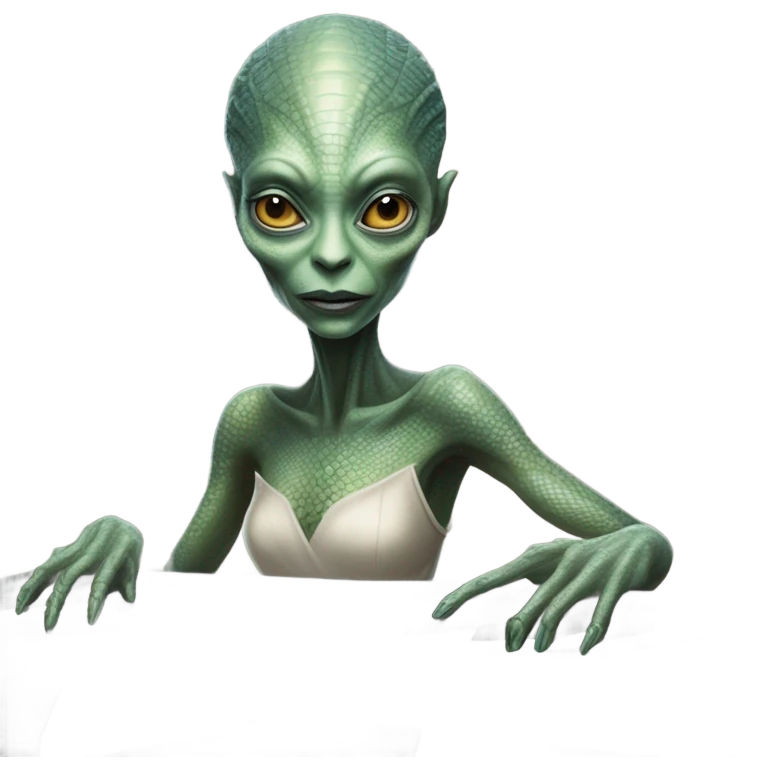 a Reptilian alien woman, play a piano emoji