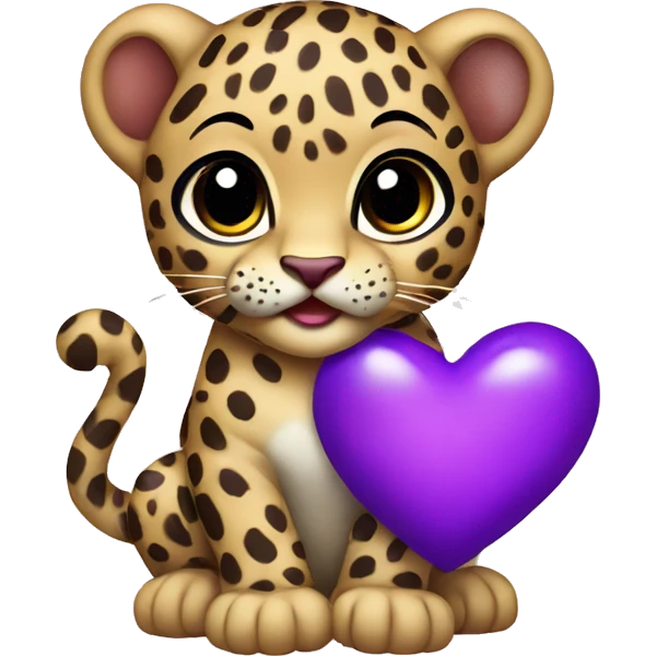 Baby leopard holding a purple heart  emoji
