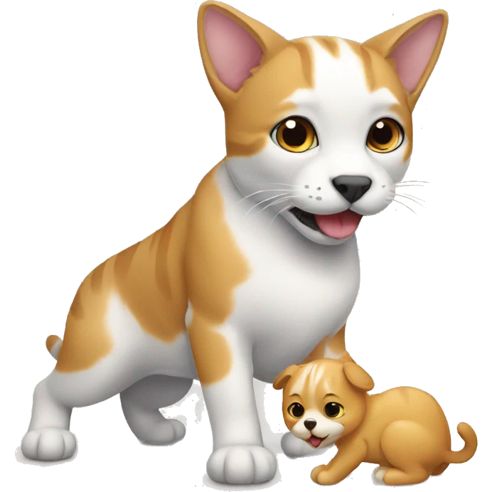 a cat playing with a dog emoji