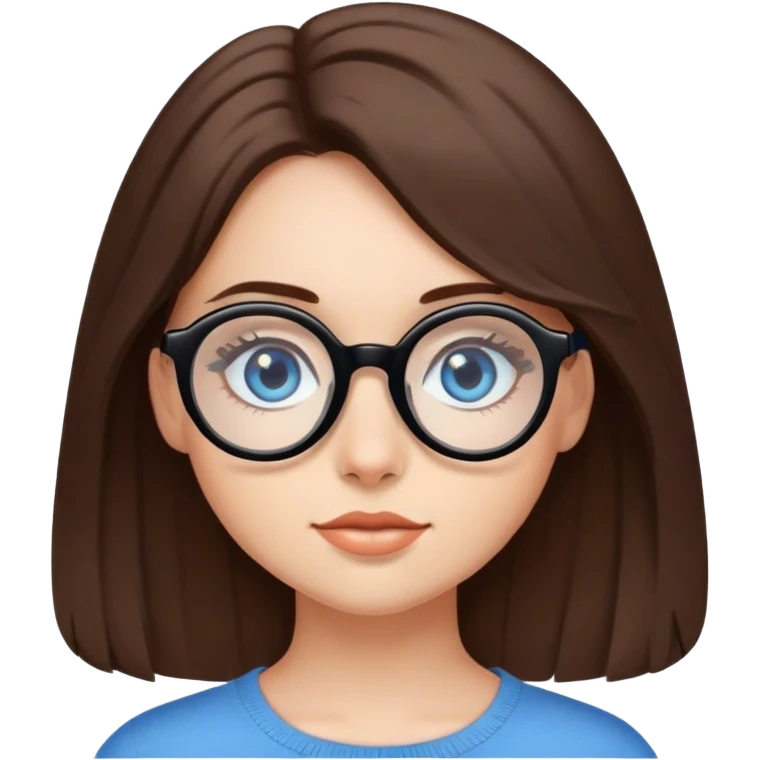 girl with medium-length brown hair, fair skin and blue eyes in black rounded glasses emoji