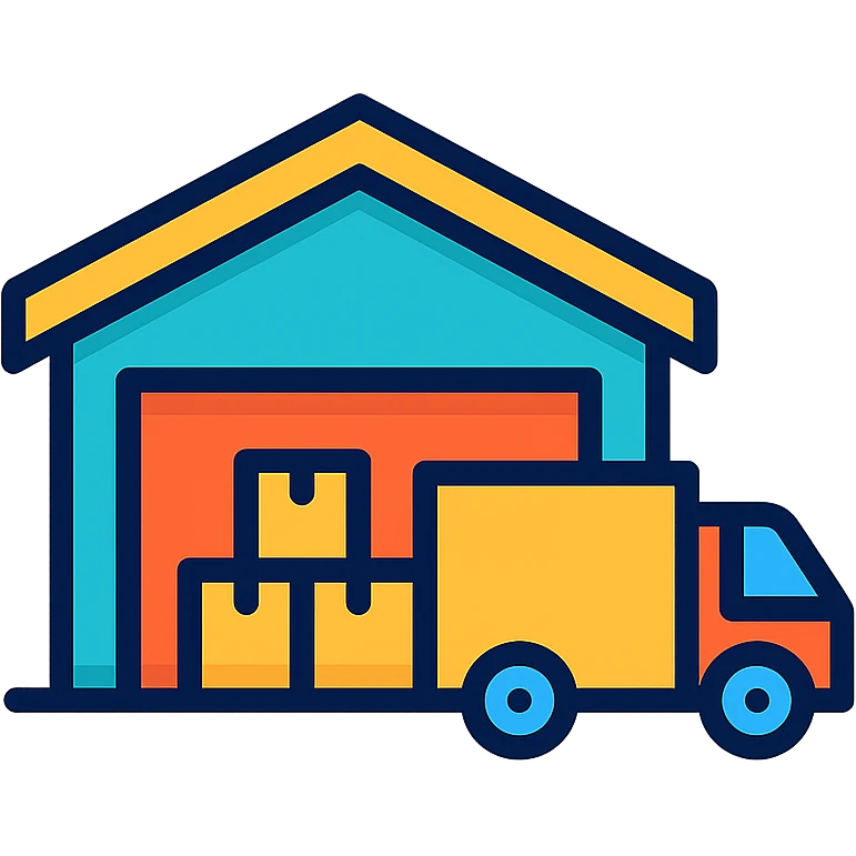 a warehouse with a delivery truck emoji