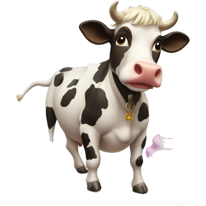 Cow surfing on a beach and eating an icecream emoji