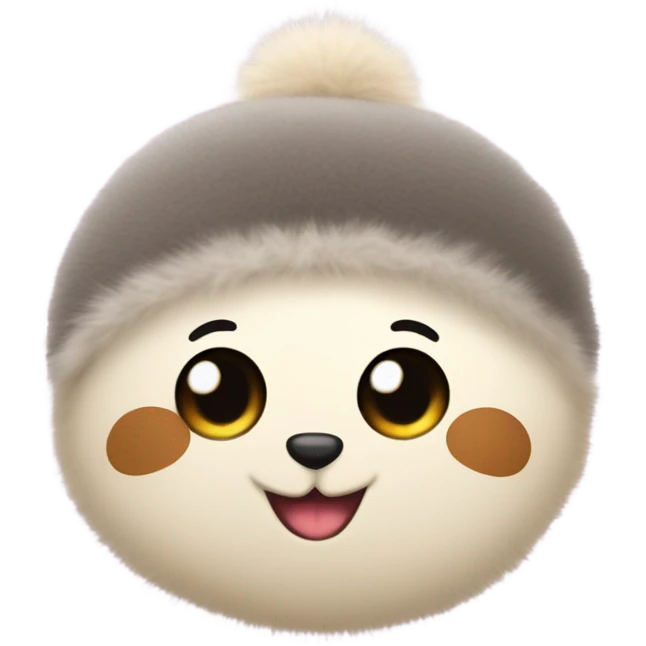 a cute fuzzy ball with a face wearing a russian hat and his name is pooshki and he is adorable emoji