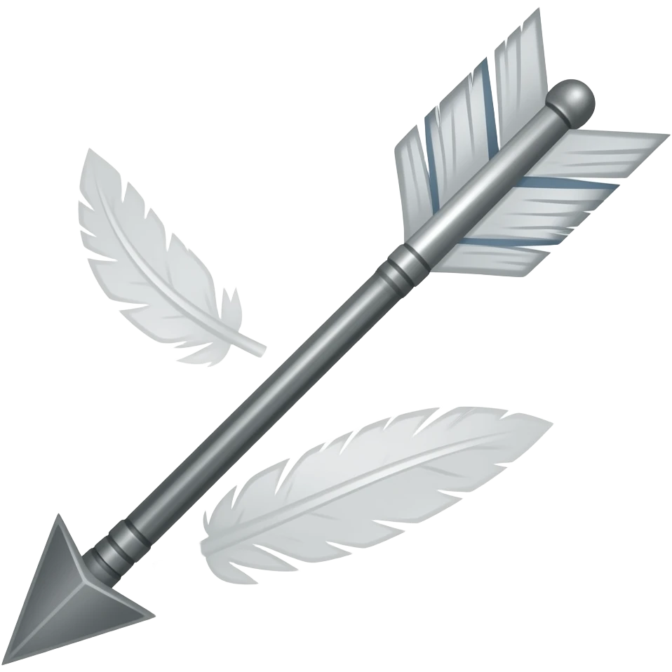 no background show a sleek gray arrow shaft with feathers pointing down and to the left like it's being shot - NO BACKGROUND emoji