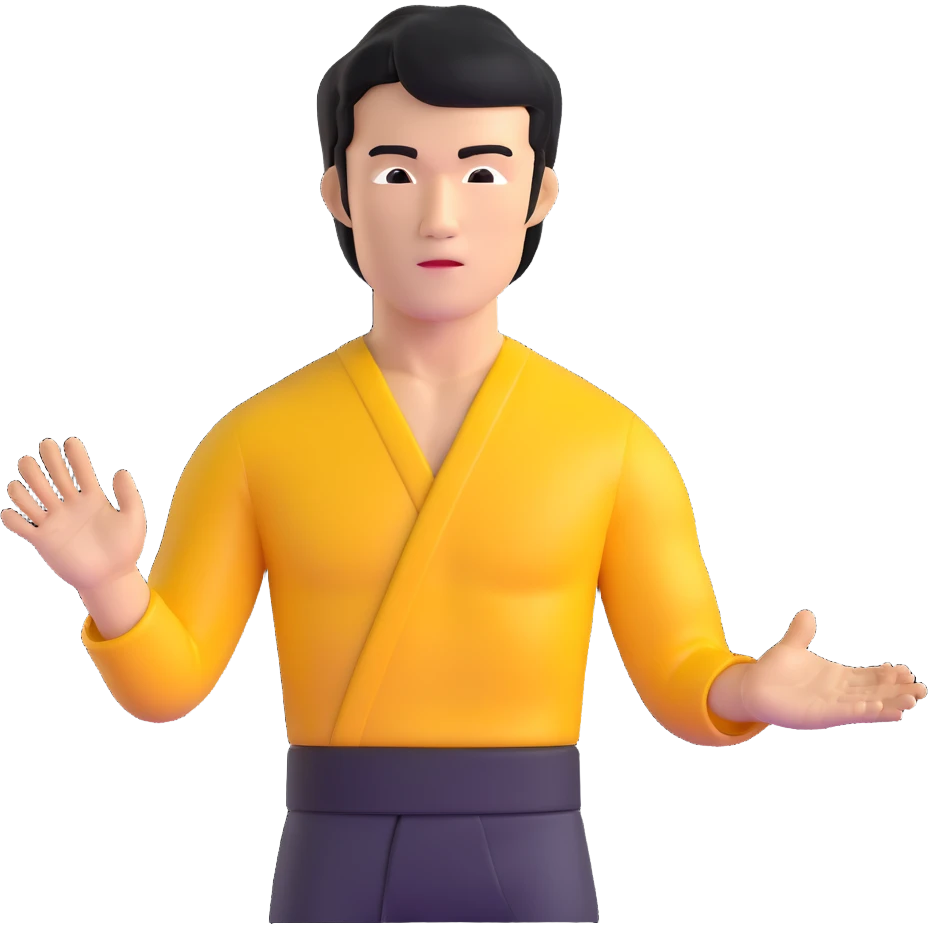 Bruce Lee with correct face proportions and head shape, upper body emoji