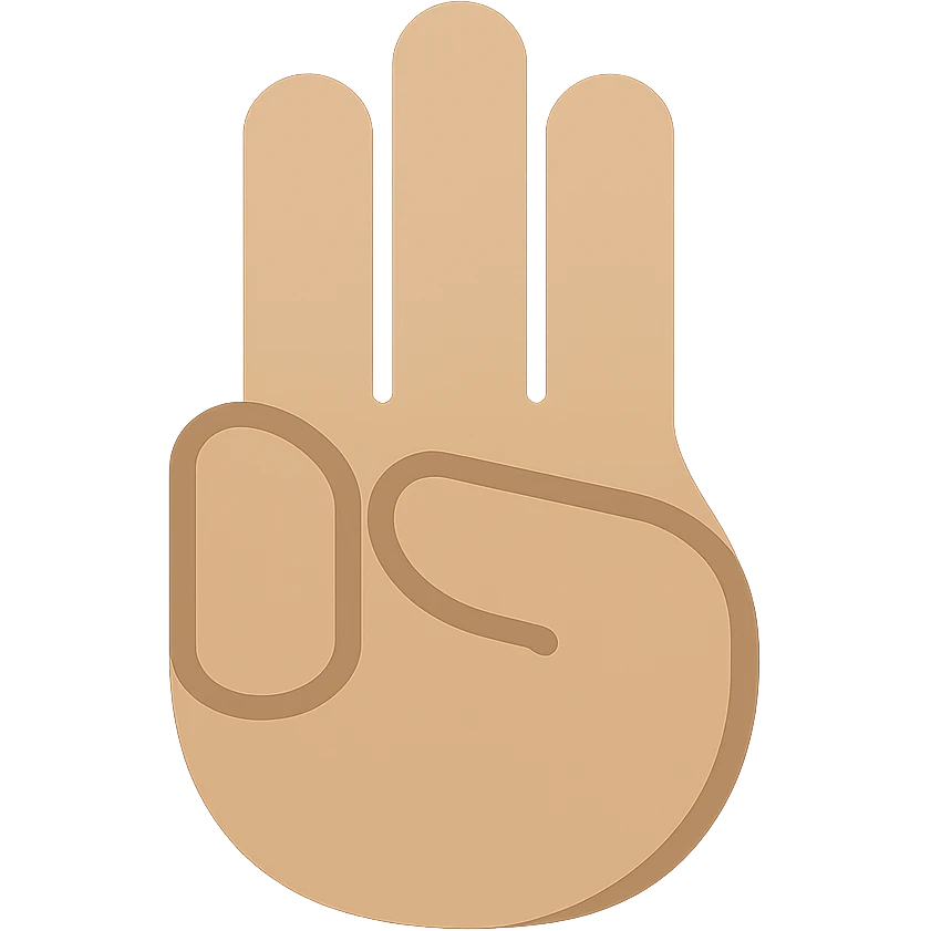 hand with thumb, index, and middle fingers raised, other fingers closed, flat color, minimalistic emoji